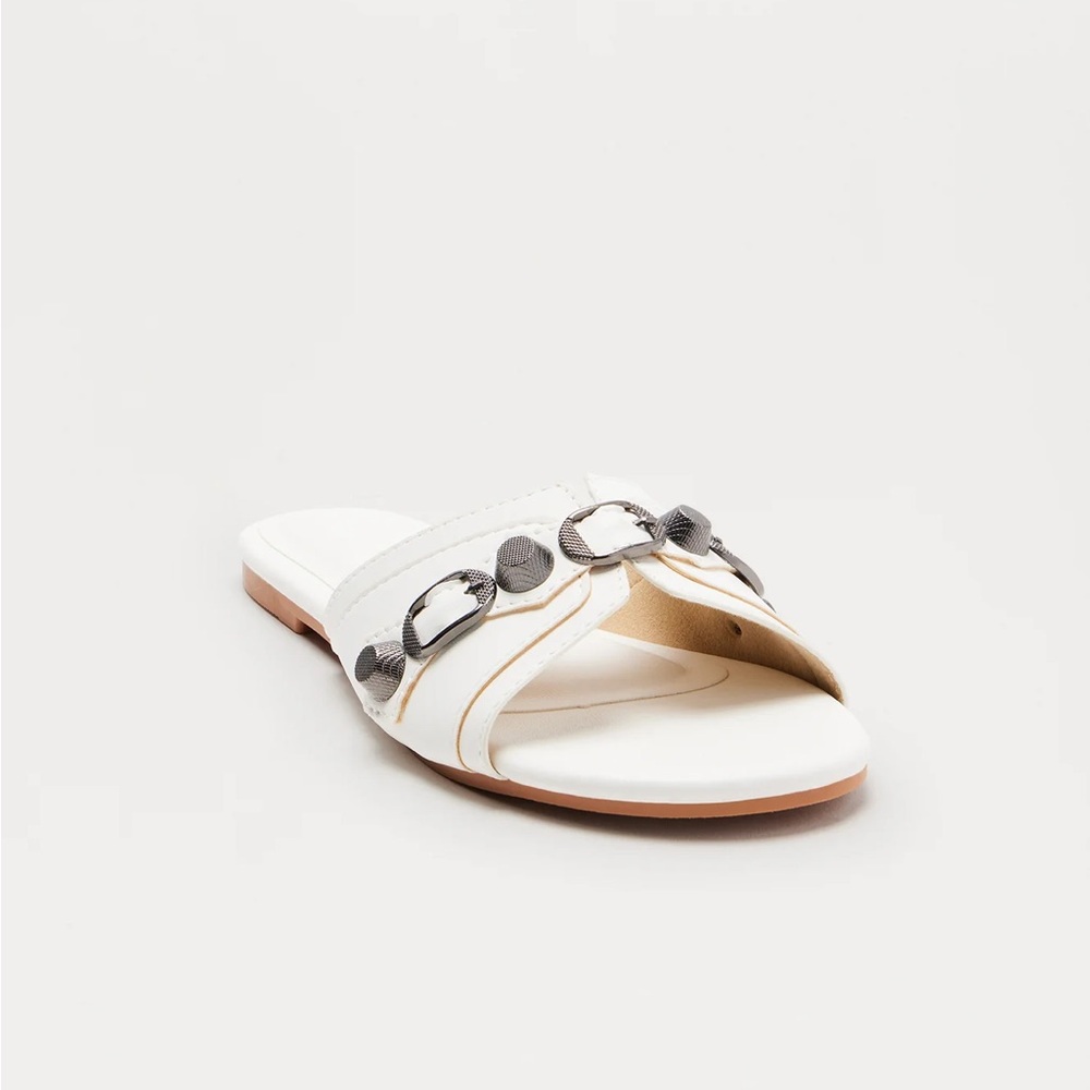 White and Gray Women's Slide Sandals